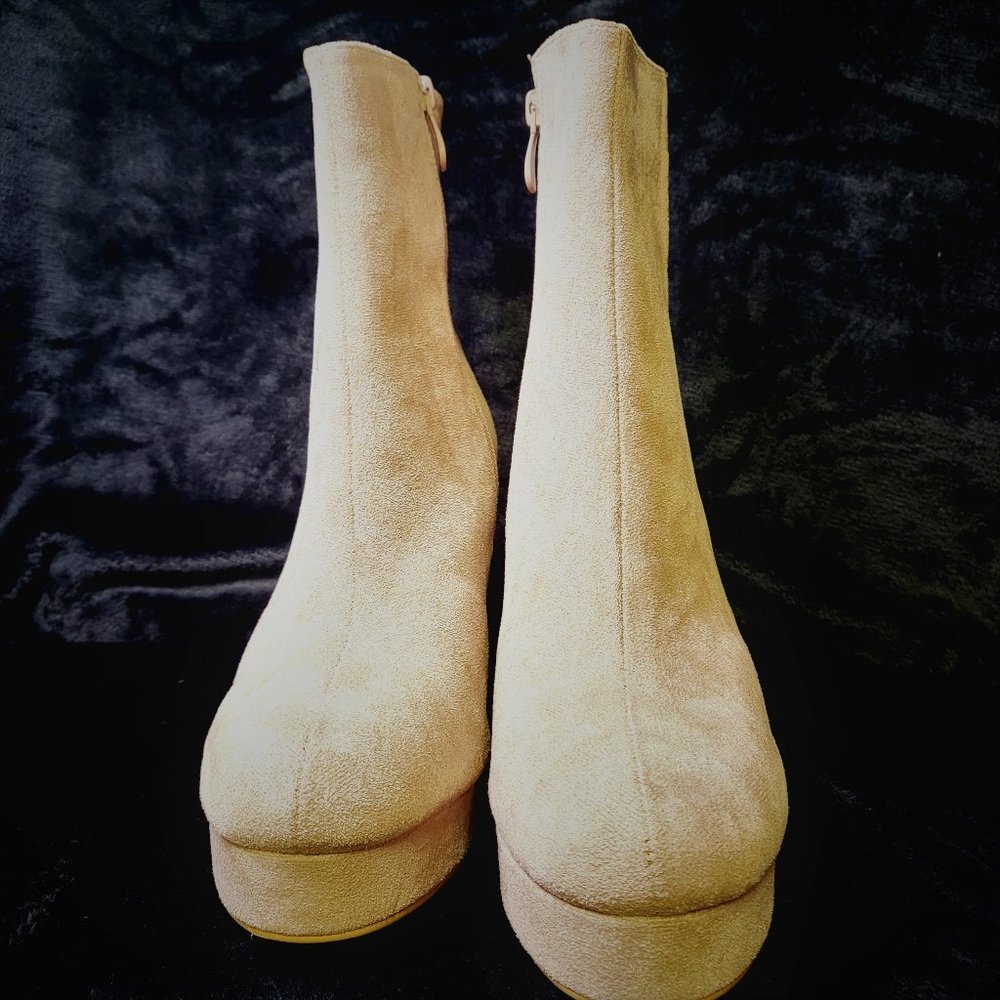 ☆ Mata Taupe (Nude) Faux Suede Ankle Boots With 3.5" Chunky Heel - Picture 6 of 7